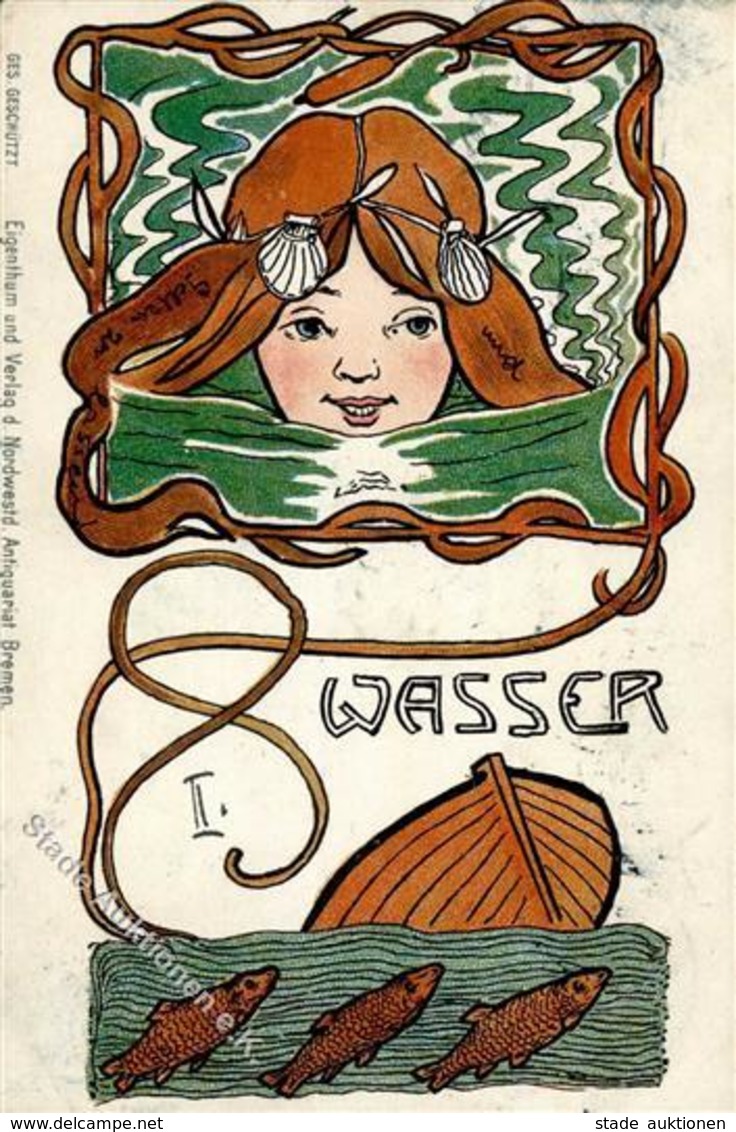 Jugendstil Wasser Frau Fische Künstlerkarte 1900 I-II (fleckig) Art Nouveau - Unclassified