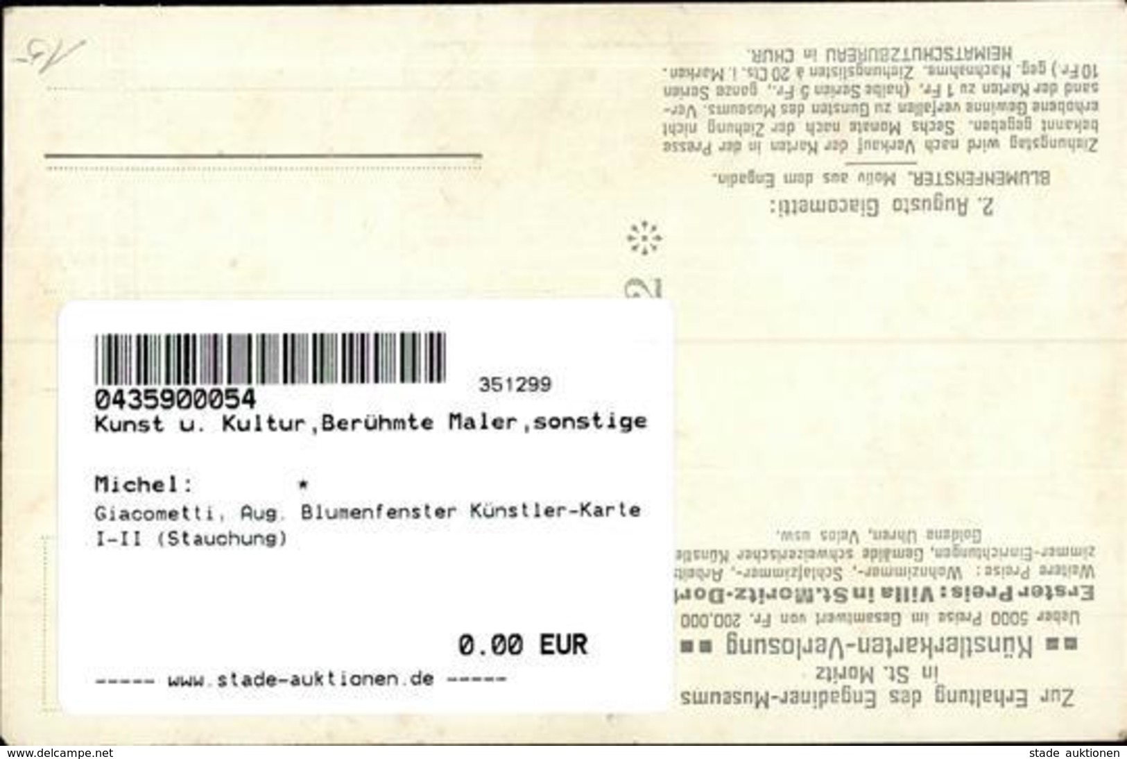 Giacometti, Aug. Blumenfenster Künstler-Karte I-II (Stauchung) - Unclassified