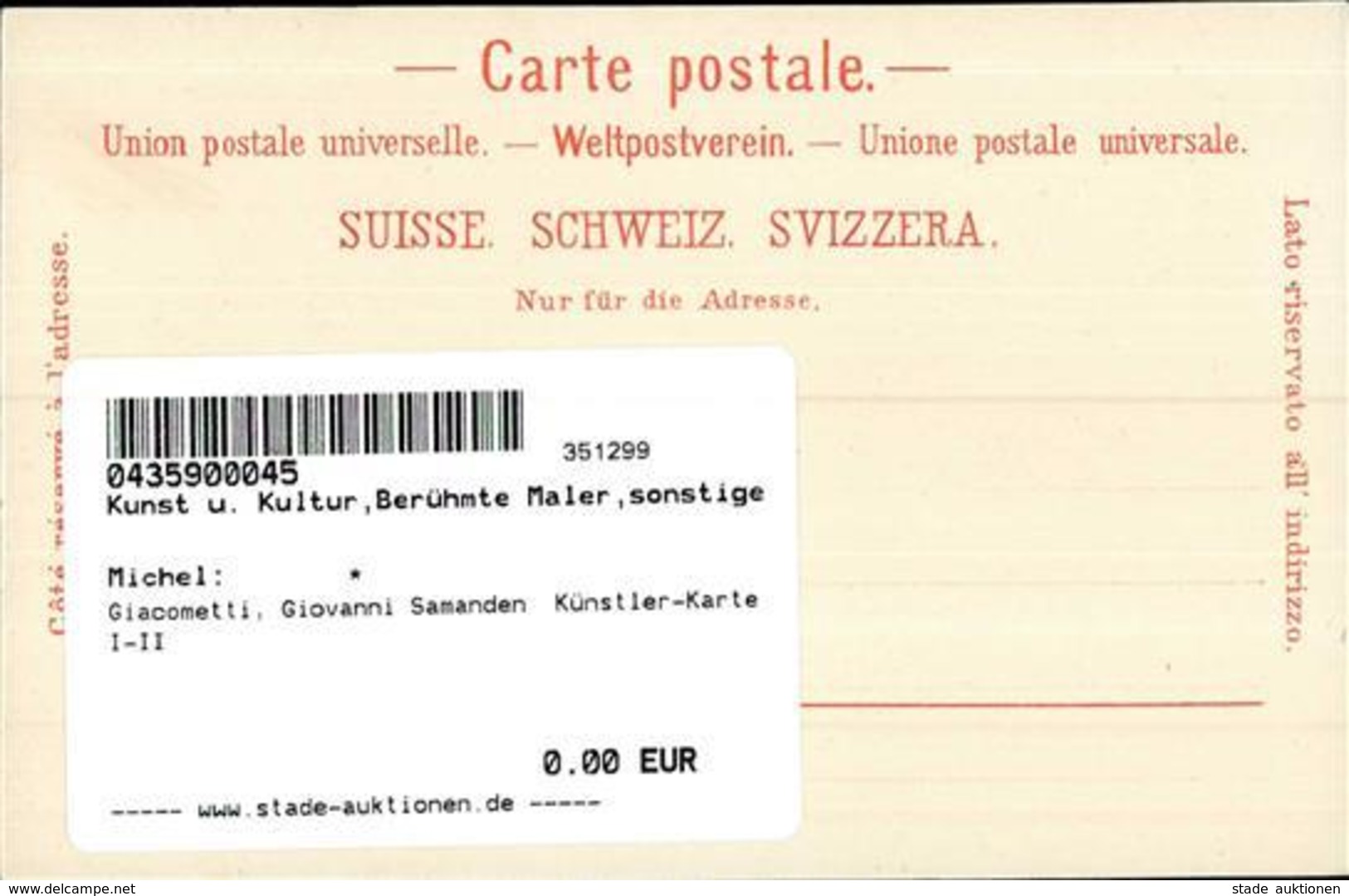 Giacometti, Giovanni Samanden  Künstler-Karte I-II - Ohne Zuordnung