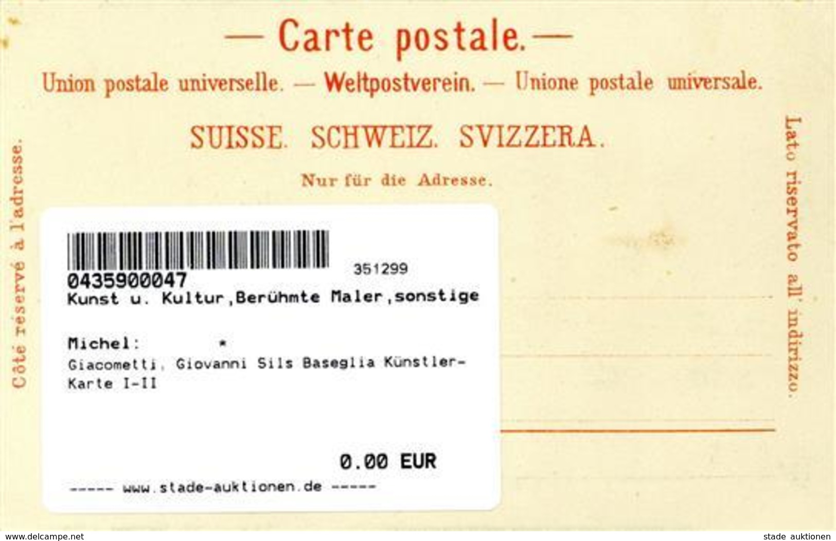 Giacometti, Giovanni Sils Baseglia Künstler-Karte I-II - Ohne Zuordnung