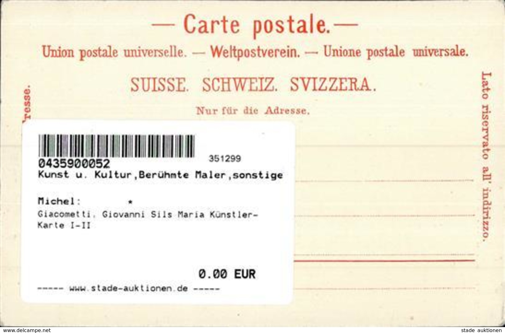 Giacometti, Giovanni Sils Maria Künstler-Karte I-II - Ohne Zuordnung