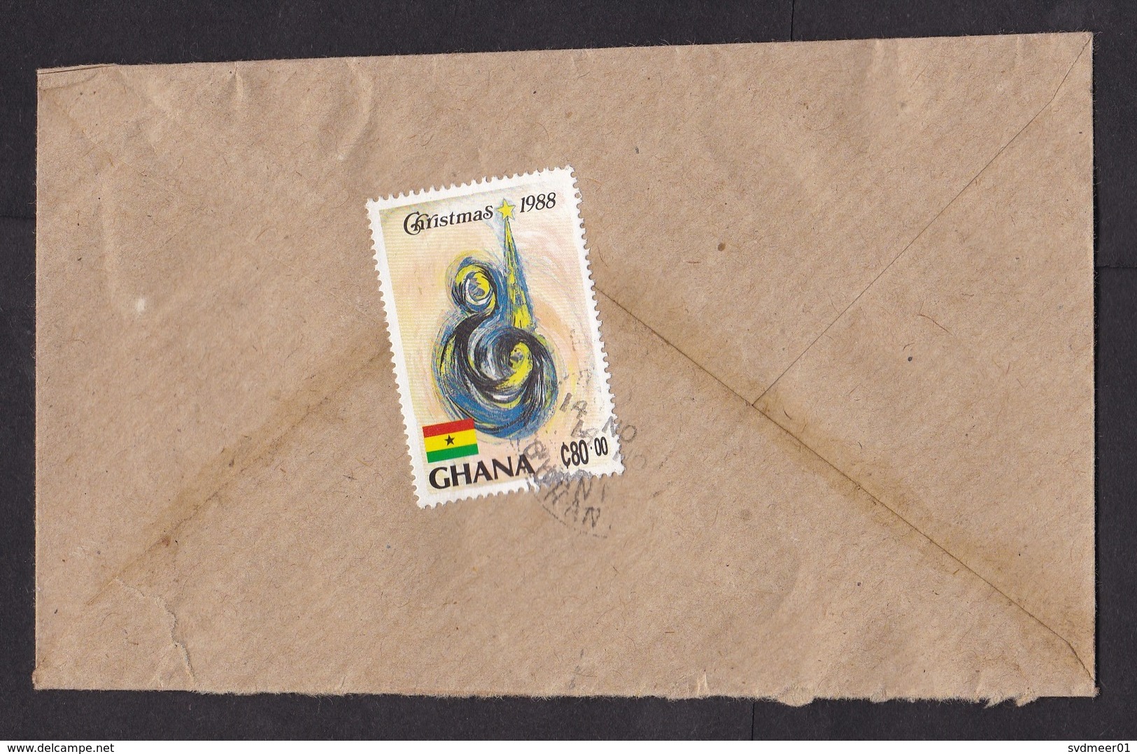 Ghana: Airmail Cover To Netherlands, 1989, 1 Stamp, Christmas, Painting, Art (minor Damage) - Ghana (1957-...)