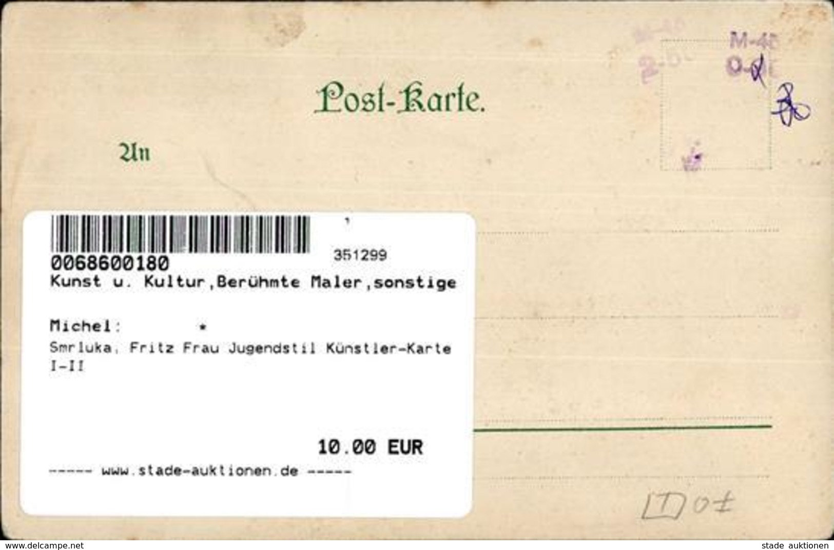 Smrluka, Fritz Frau Jugendstil Künstler-Karte I-II Art Nouveau - Ohne Zuordnung