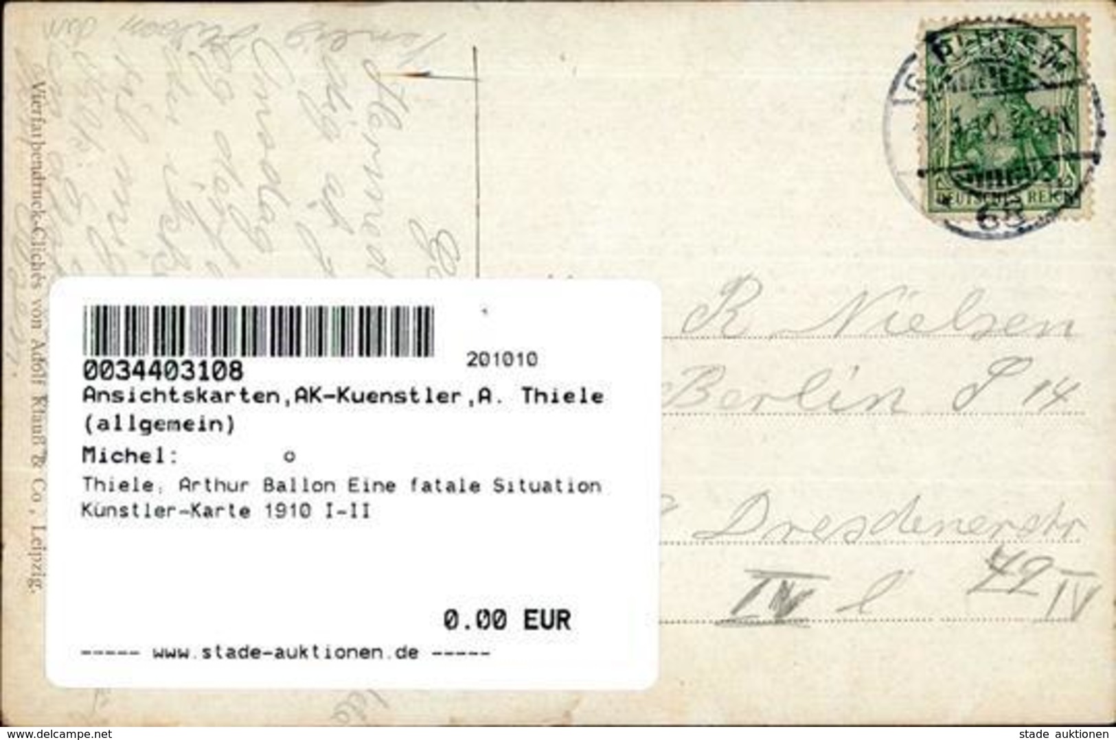 Thiele, Arthur Ballon Eine Fatale Situation Künstler-Karte 1910 I-II - Thiele, Arthur