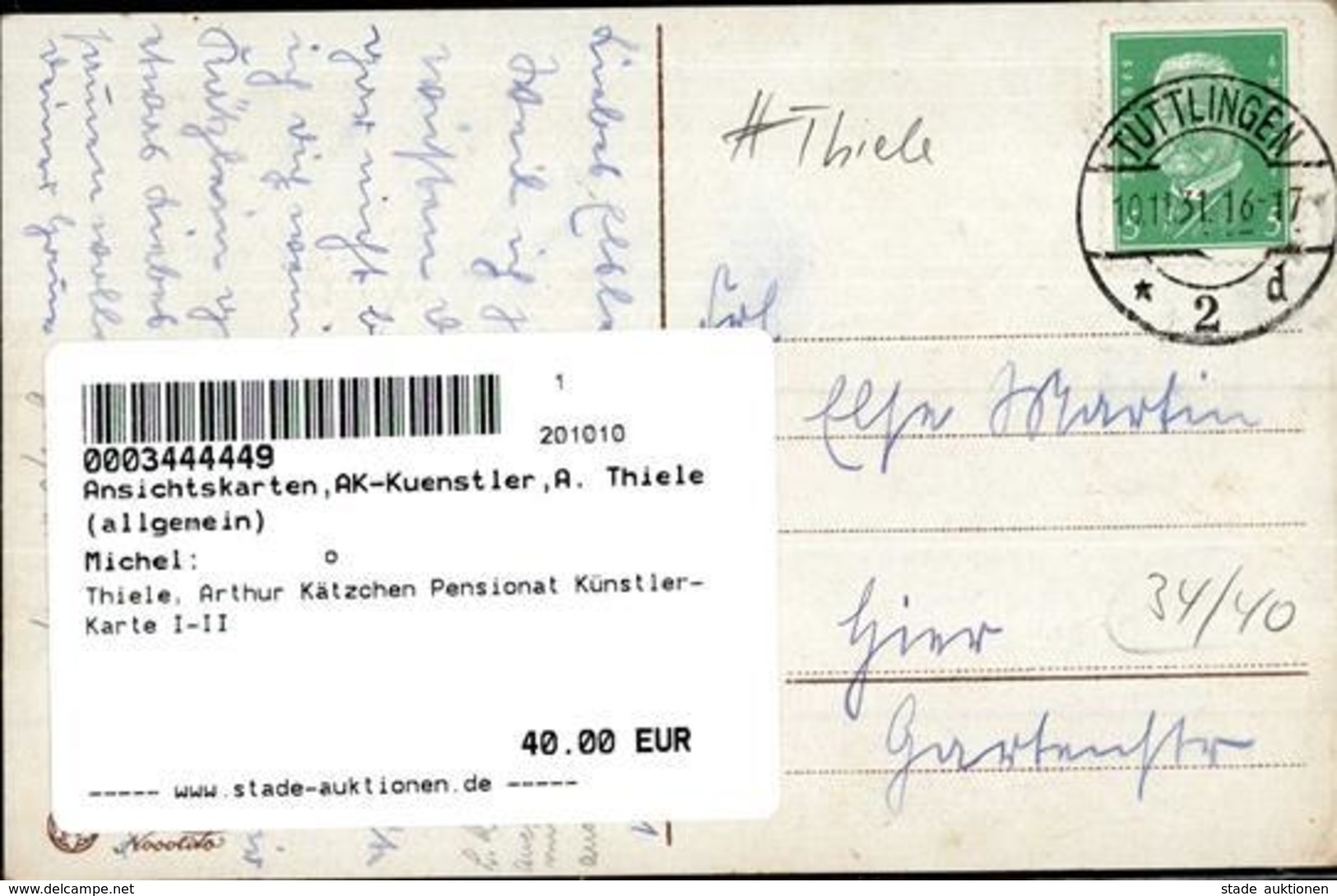 Thiele, Arthur Kätzchen Pensionat Künstler-Karte I-II - Thiele, Arthur