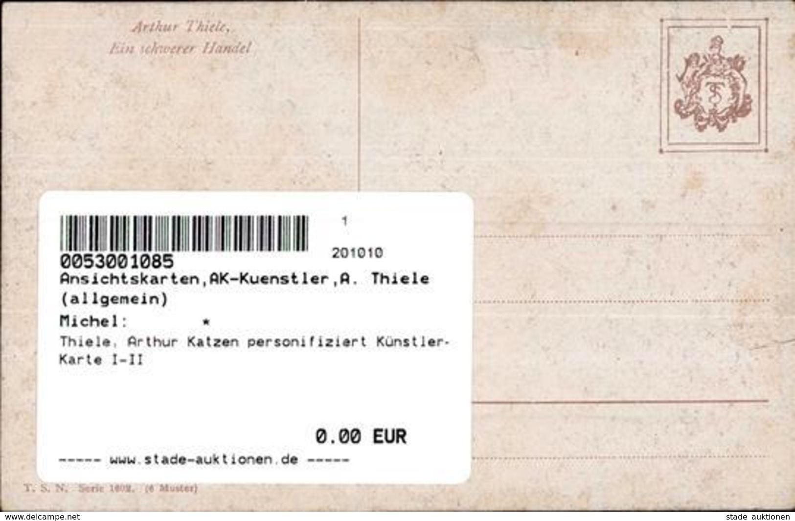 Thiele, Arthur Katzen Personifiziert Künstler-Karte I-II Chat - Thiele, Arthur