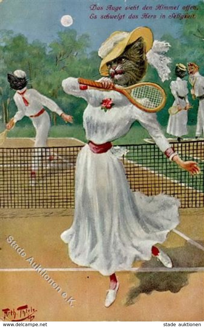 Thiele, Arthur Katzen Personifiziert Tennis Künstlerkarte 1905 I-II Chat - Thiele, Arthur