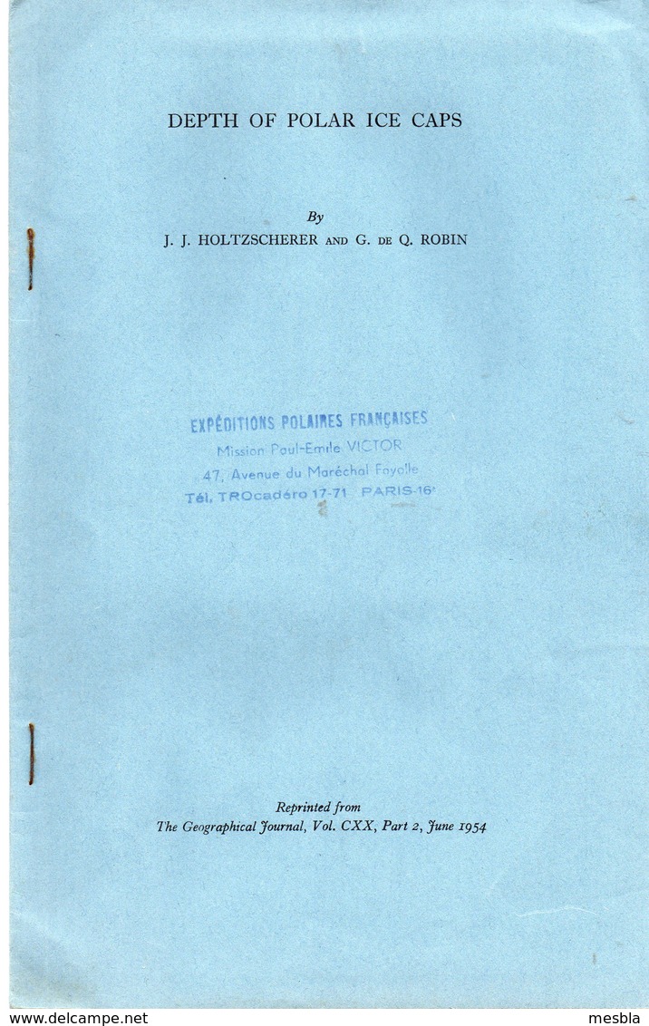 DEPTH  OF  POLAR  ICE  CAPS  ( Cachet Des Expéditions Polaires  Françaises - P.E.  VICTOR - PARIS) 1954 - Otros & Sin Clasificación