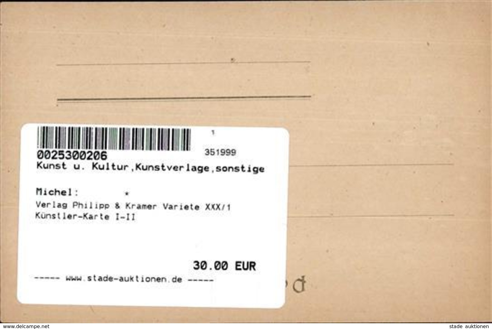 Verlag Philipp & Kramer Variete XXX/1 Künstler-Karte I-II - Unclassified