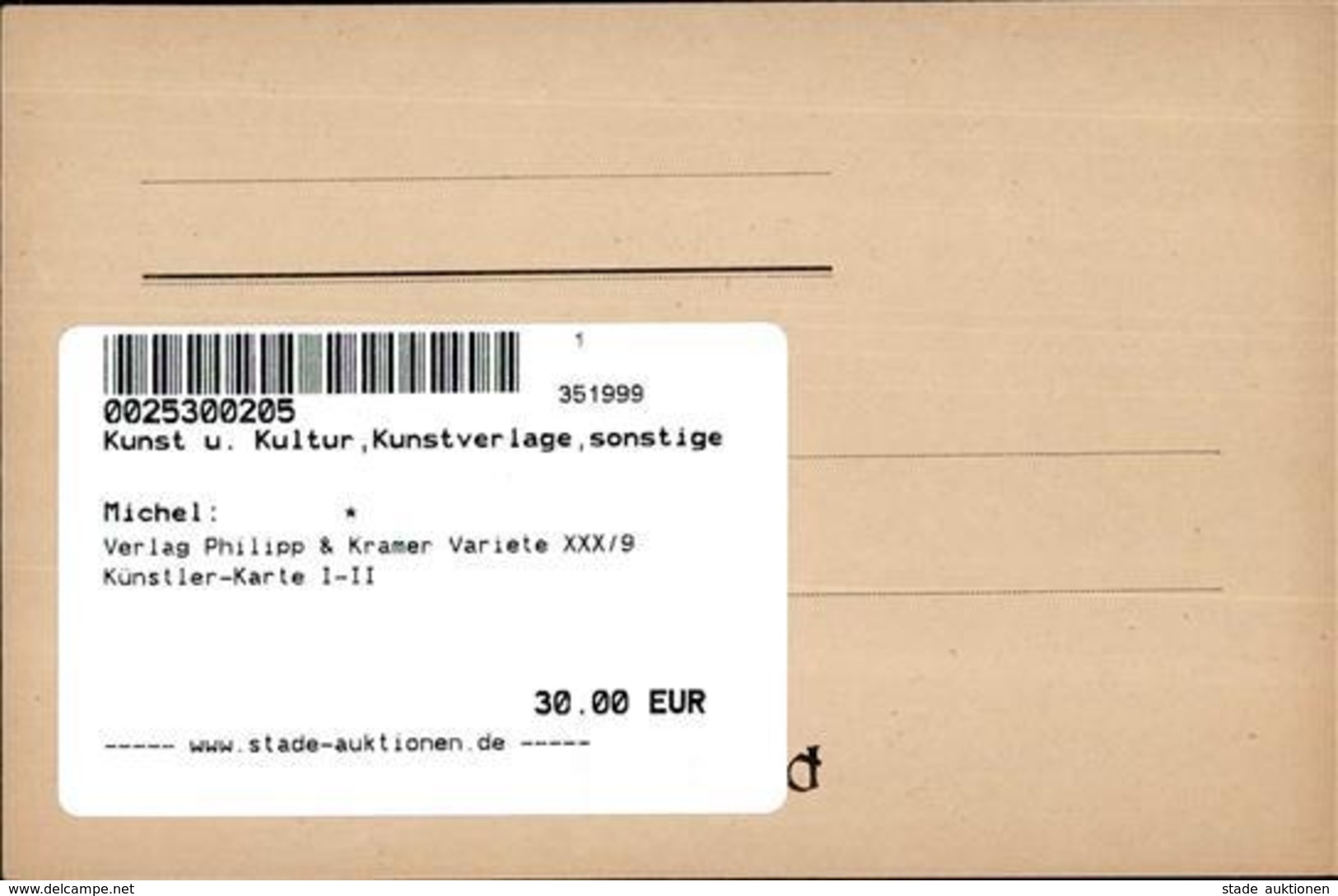 Verlag Philipp & Kramer Variete XXX/9 Künstler-Karte I-II - Ohne Zuordnung