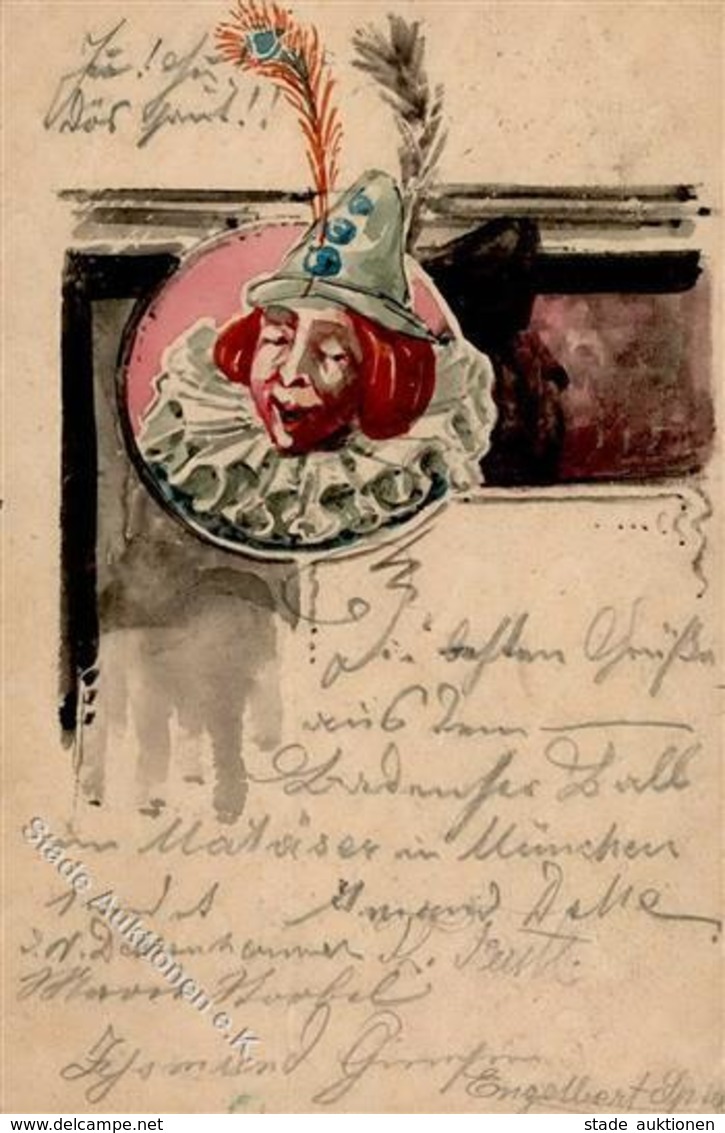 Handgemalt Clown Künstlerkarte 1901 I-II Peint à La Main - Other & Unclassified