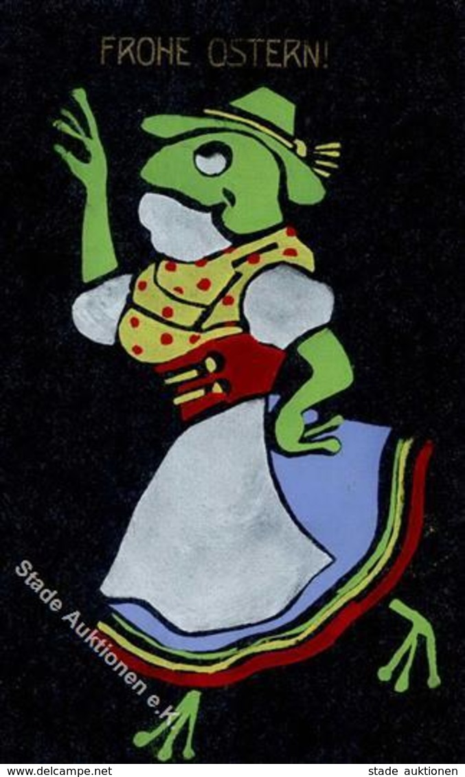 Handgemalt Frosch Personifiziert Ostern Künstlerkarte 1915 I-II Peint à La Main Grenouille Paques - Autres & Non Classés