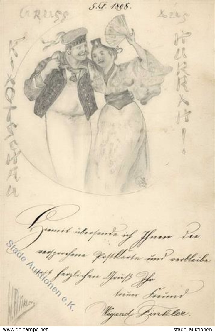 Handgemalt Kiautschou Sign. Finkler, W. Künstlerkarte 1898 I-II Peint à La Main - Sonstige & Ohne Zuordnung