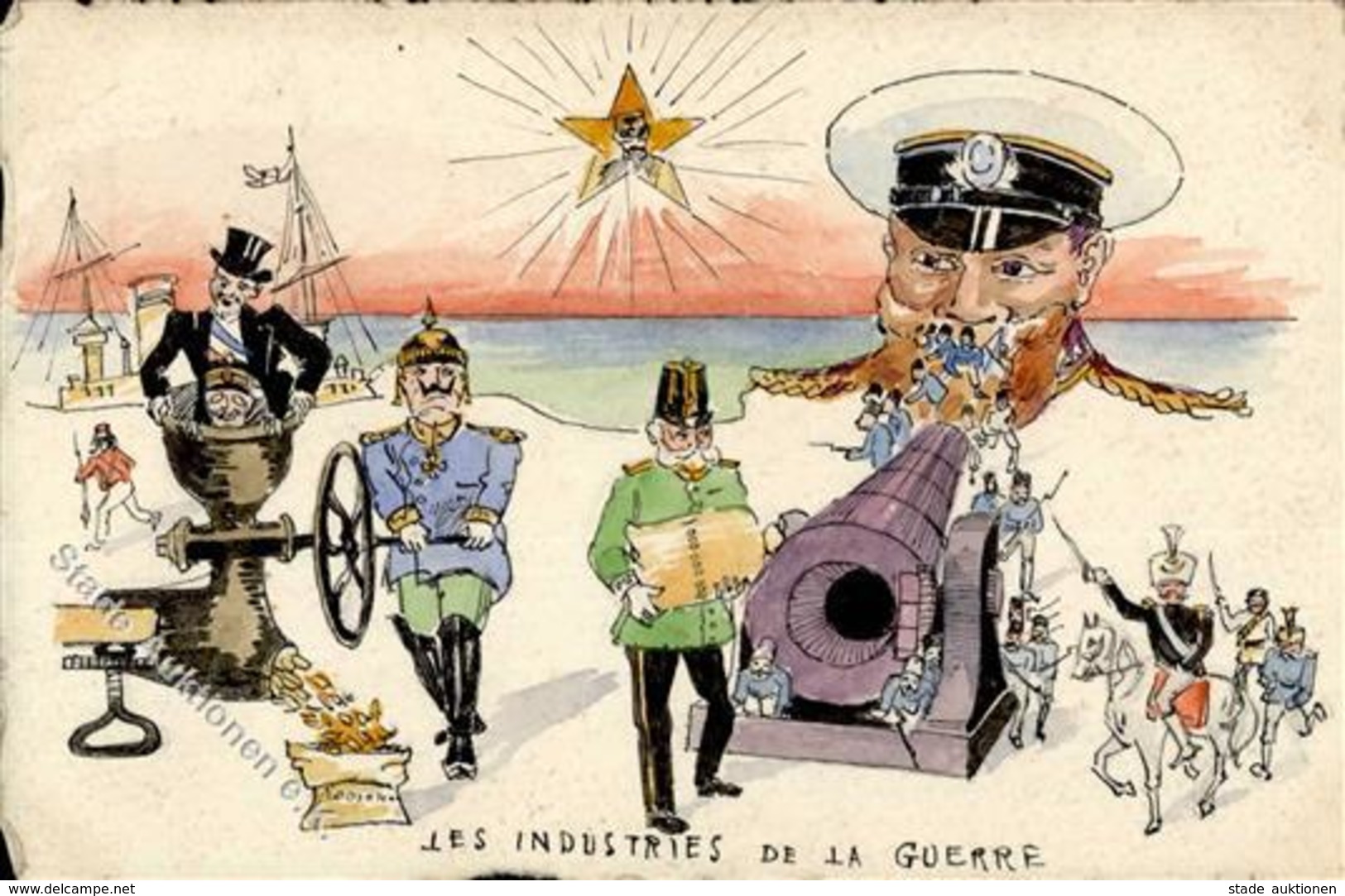 Handgemalt Les Industries De La Guerre Künstlerkarte I-II Peint à La Main - Sonstige & Ohne Zuordnung