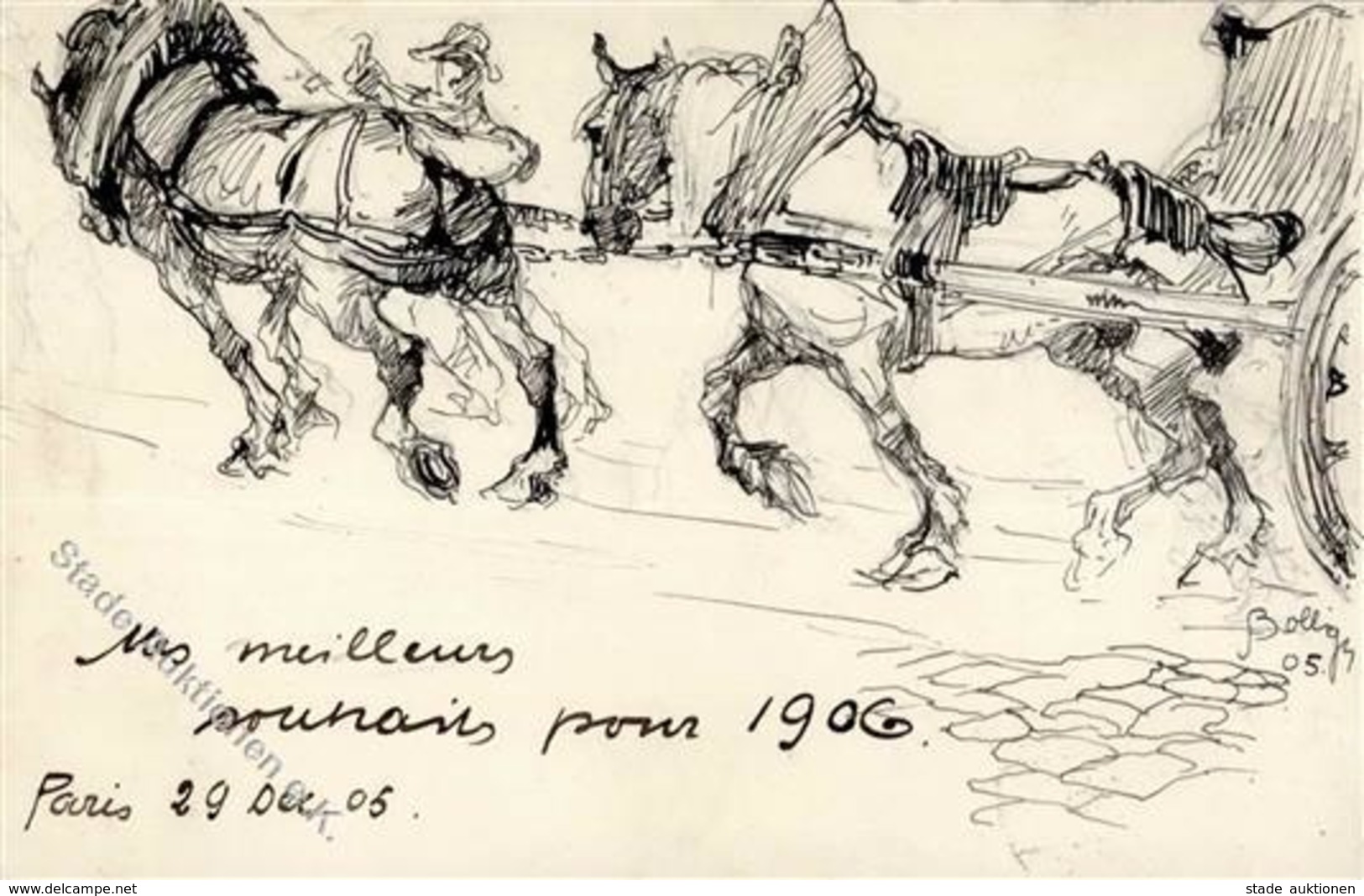 Handgemalt Pferdegespann Künstlerkarte 1905 I-II Peint à La Main - Autres & Non Classés