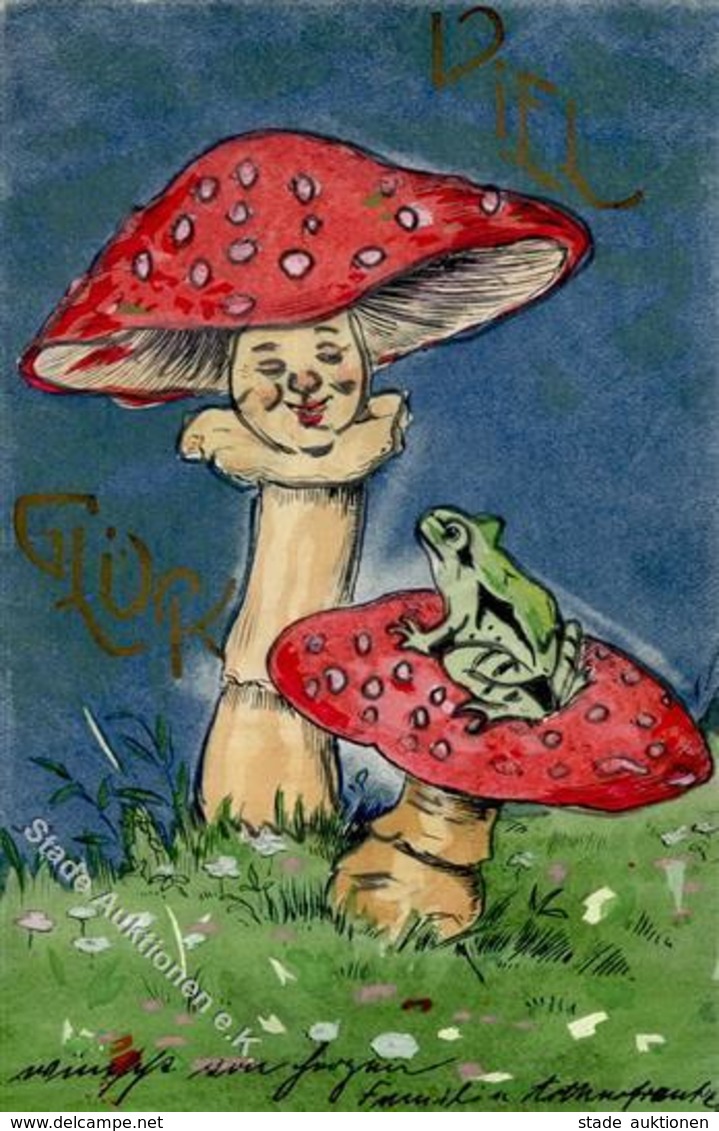 Handgemalt Pilze Personifiziert Frosch  I-II Peint à La Main Grenouille - Sonstige & Ohne Zuordnung