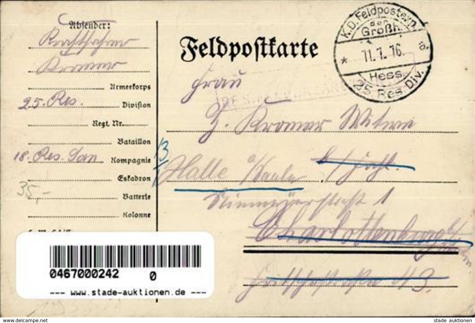 Handgemalt Sign. Kromer, W. Künstlerkarte 1916 I-II Peint à La Main - Sonstige & Ohne Zuordnung