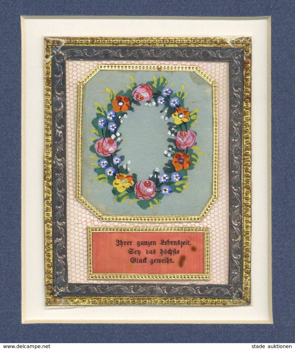 Freundschaftsbild Biedermeier Ca. 1830 Ca. 7 X 9 Cm  Gemalt Auf Atlasseide Im Passepartout I-II - Autres & Non Classés
