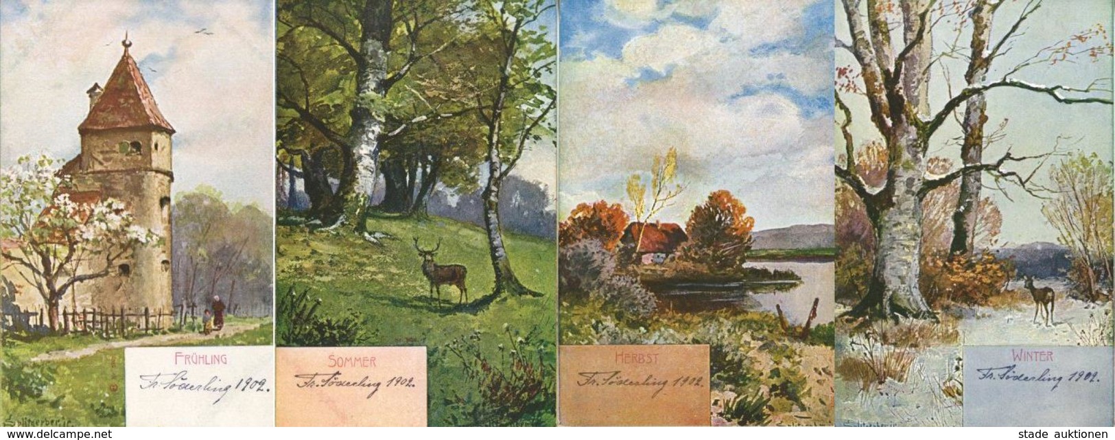 Jahreszeiten Sign. Splitgerber. S. Jr. 4'er Serie Künstler-Karten I- - Other & Unclassified