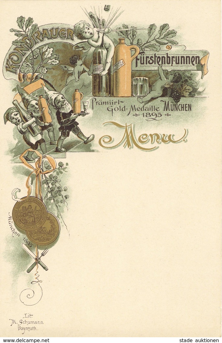 Speise-Karte Kondrauer Fürstenbrunnen 1895 Litho M. Schumann Bayreuth I-II - Other & Unclassified