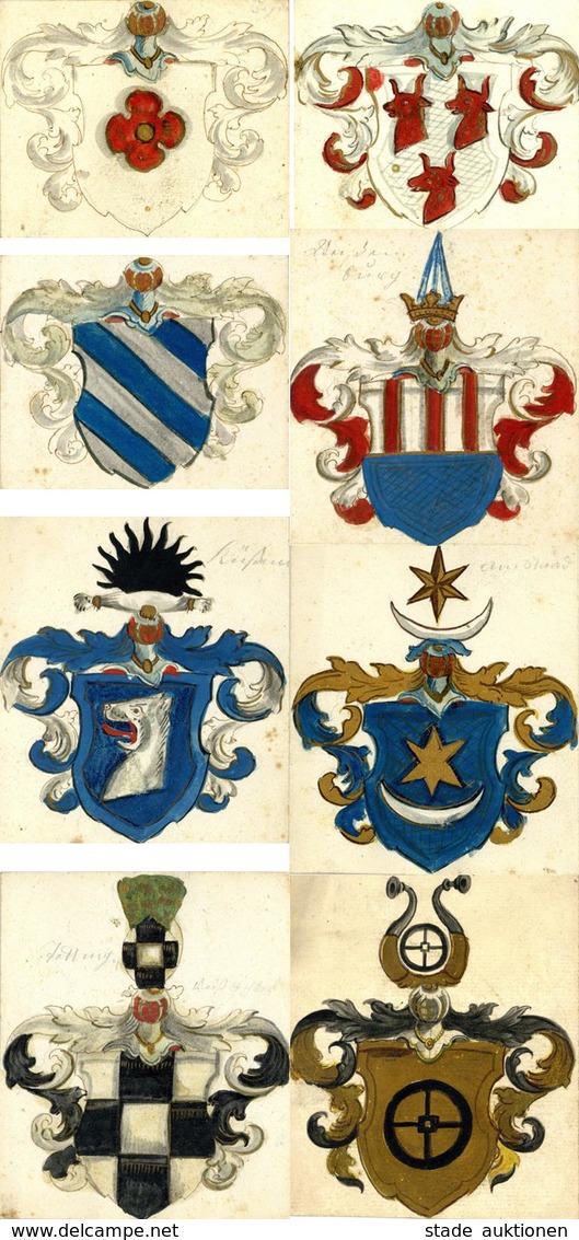 Wappen Handgemalt (Exlibris) Lot Mit 24 Stück II (fleckig) - Sonstige & Ohne Zuordnung