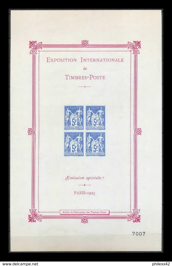 France BF Bloc N°1 Exposition Paris 1925 Bleu REPRODUCTION D EPOQUE Numerote Non Dentelé ** MNH (Imperforate) - Non Classés