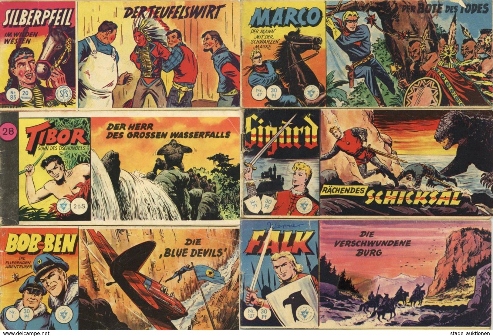 COMICS - 17 Versch. PICCOLO-COMICS Dabei  3xSIGURD - 2xFALK - 3x SILBERPFEIL - 4x TIBOR - 1x NICK - 2x BOB Und BEN - 1x  - Pubblicitari