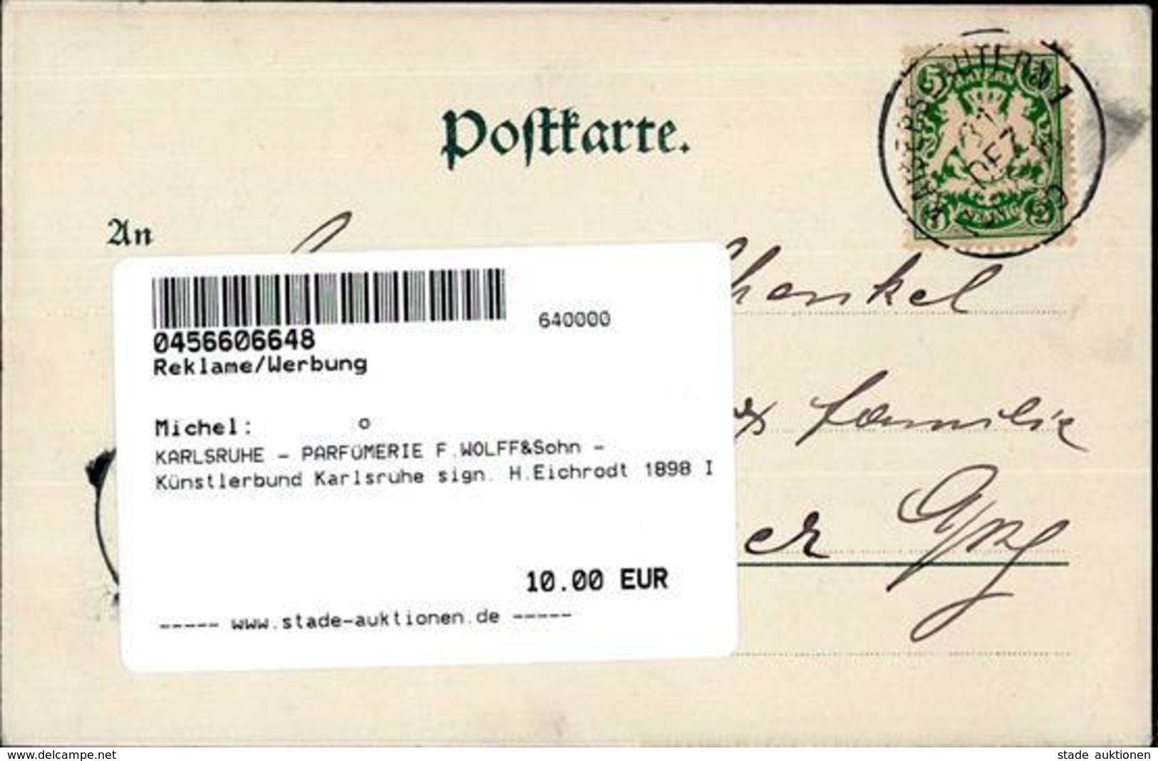 KARLSRUHE - PARFÜMERIE F.WOLFF&Sohn - Künstlerbund Karlsruhe Sign. H.Eichrodt 1898 I - Werbepostkarten