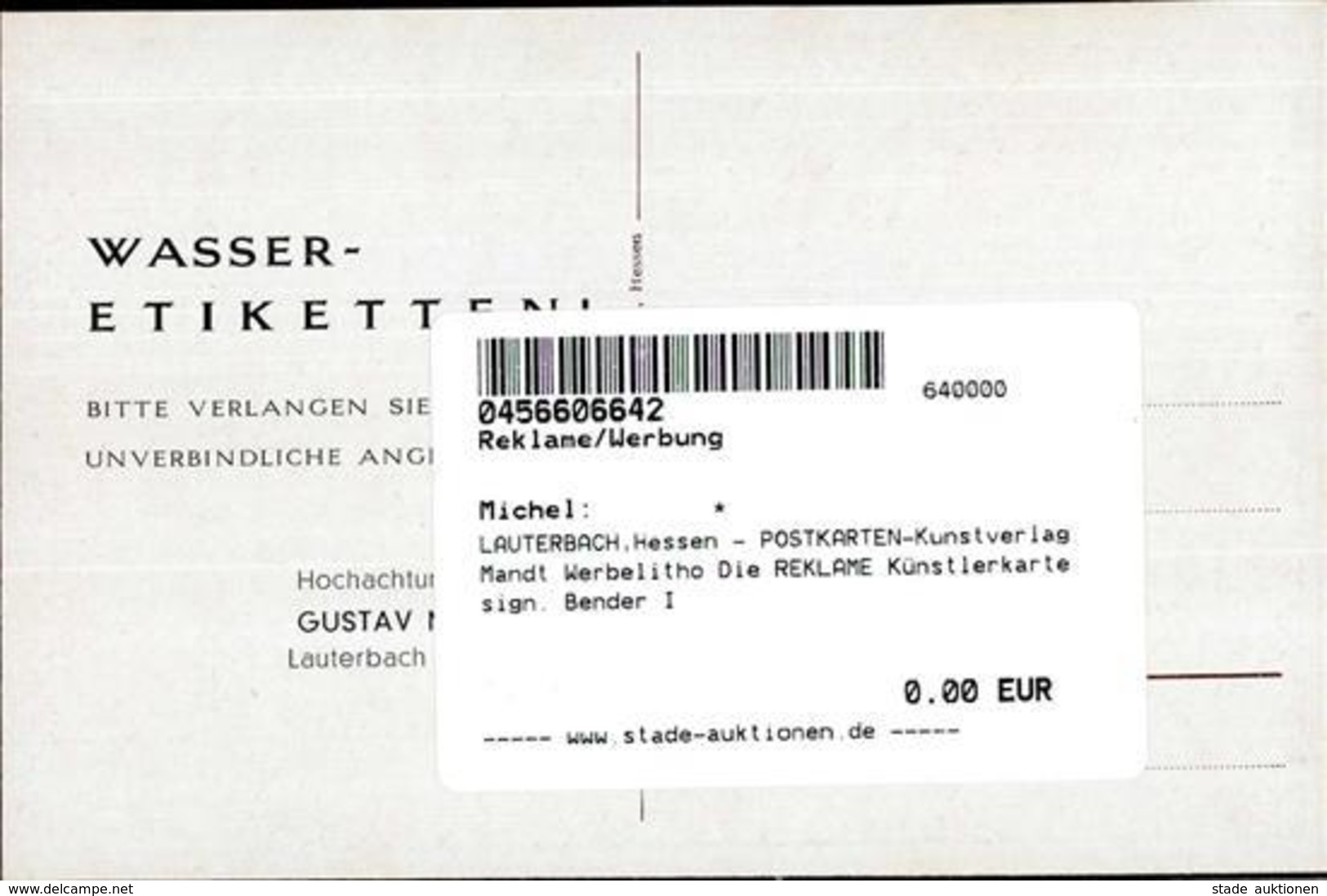 LAUTERBACH,Hessen - POSTKARTEN-Kunstverlag Mandt Werbelitho Die REKLAME Künstlerkarte Sign. Bender I - Advertising