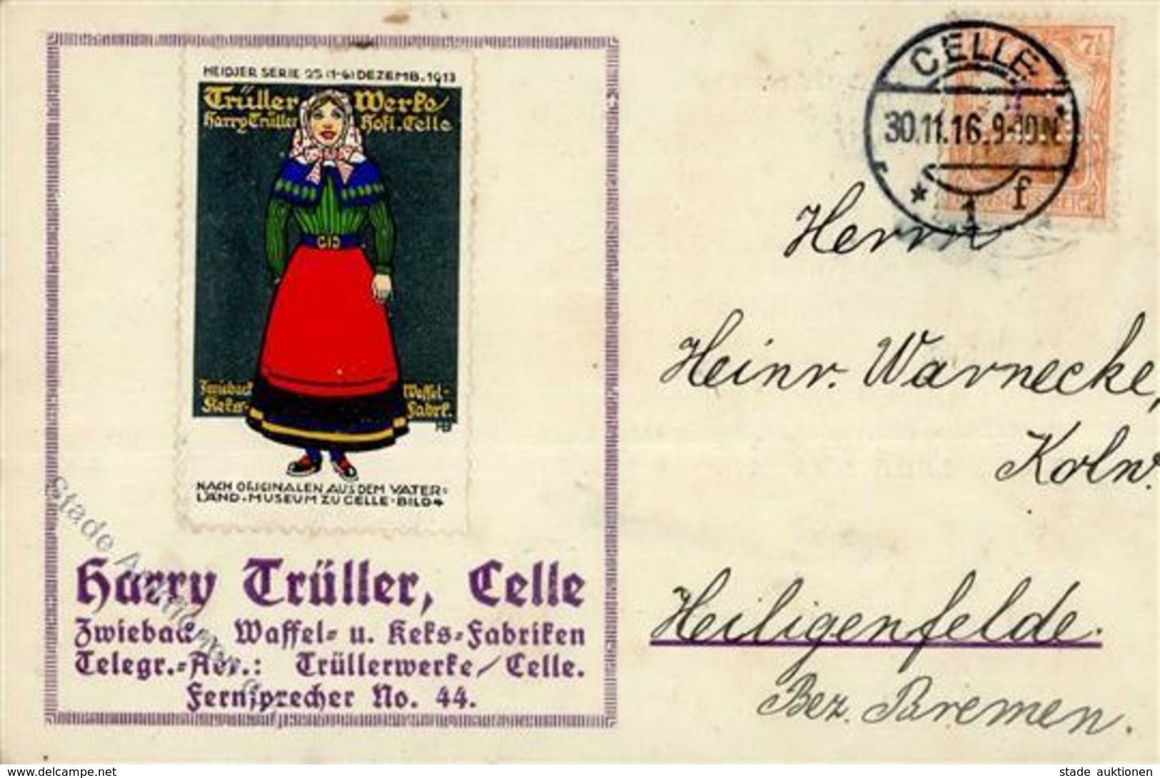Werbung Celle (3100) Harry Trüller Keksfabrik Vignette Auf Postkarte 1916 I-II Publicite - Advertising