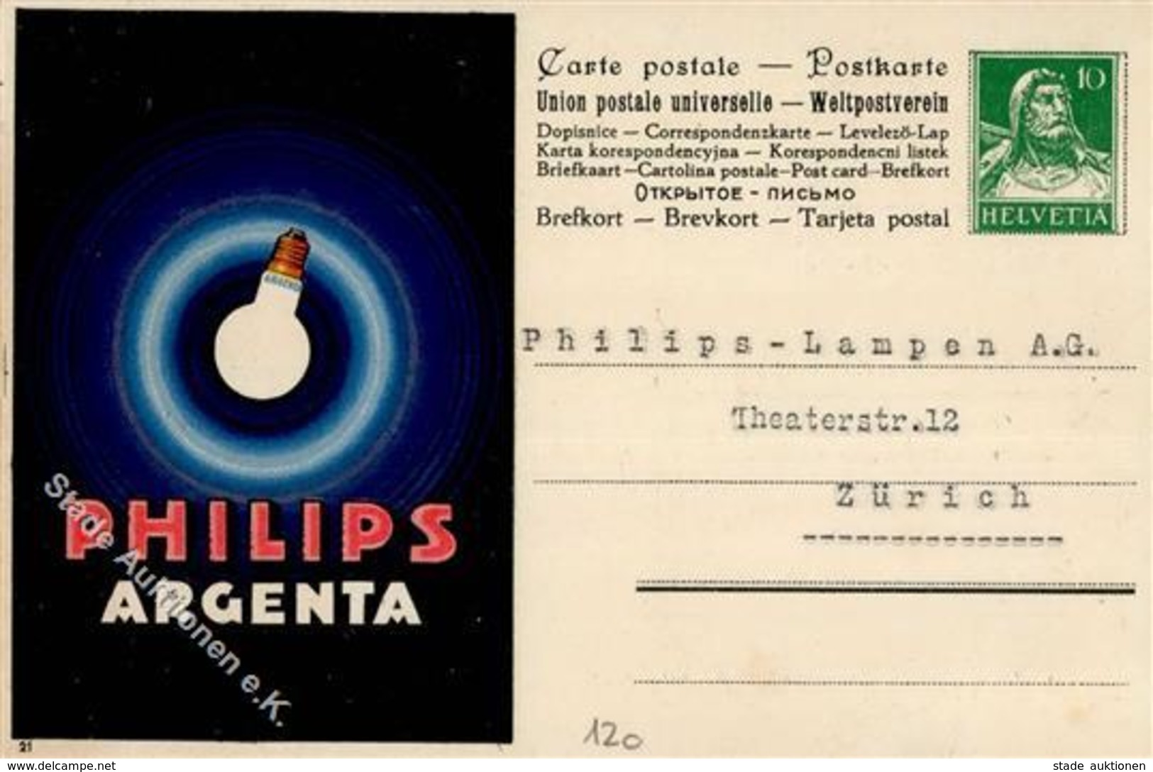 Lampe Philips Argenta Ganzsache 10 Rappen I-II - Werbepostkarten