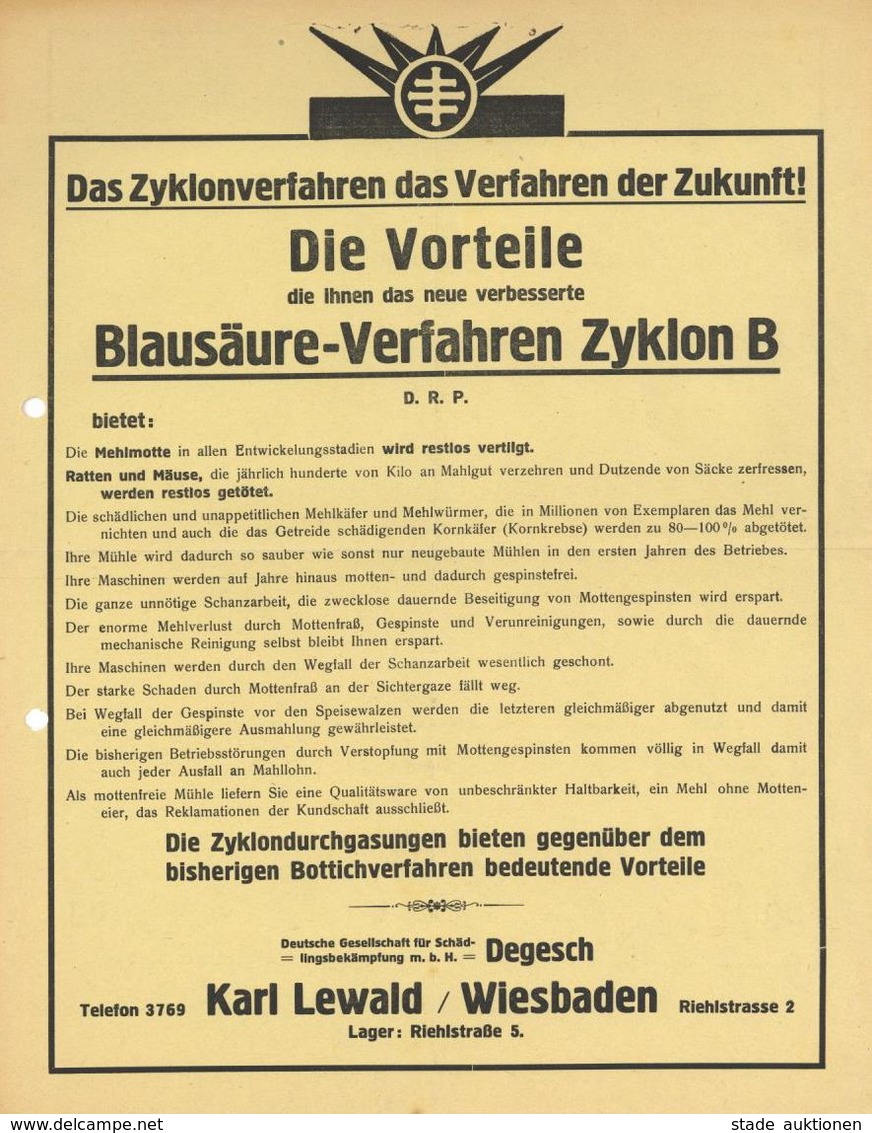 Landwirtschaft Schädlingsbekämpfung Prospekt Und Beleg Blausäure Verfahren Zyklon B II Paysans - Ausstellungen