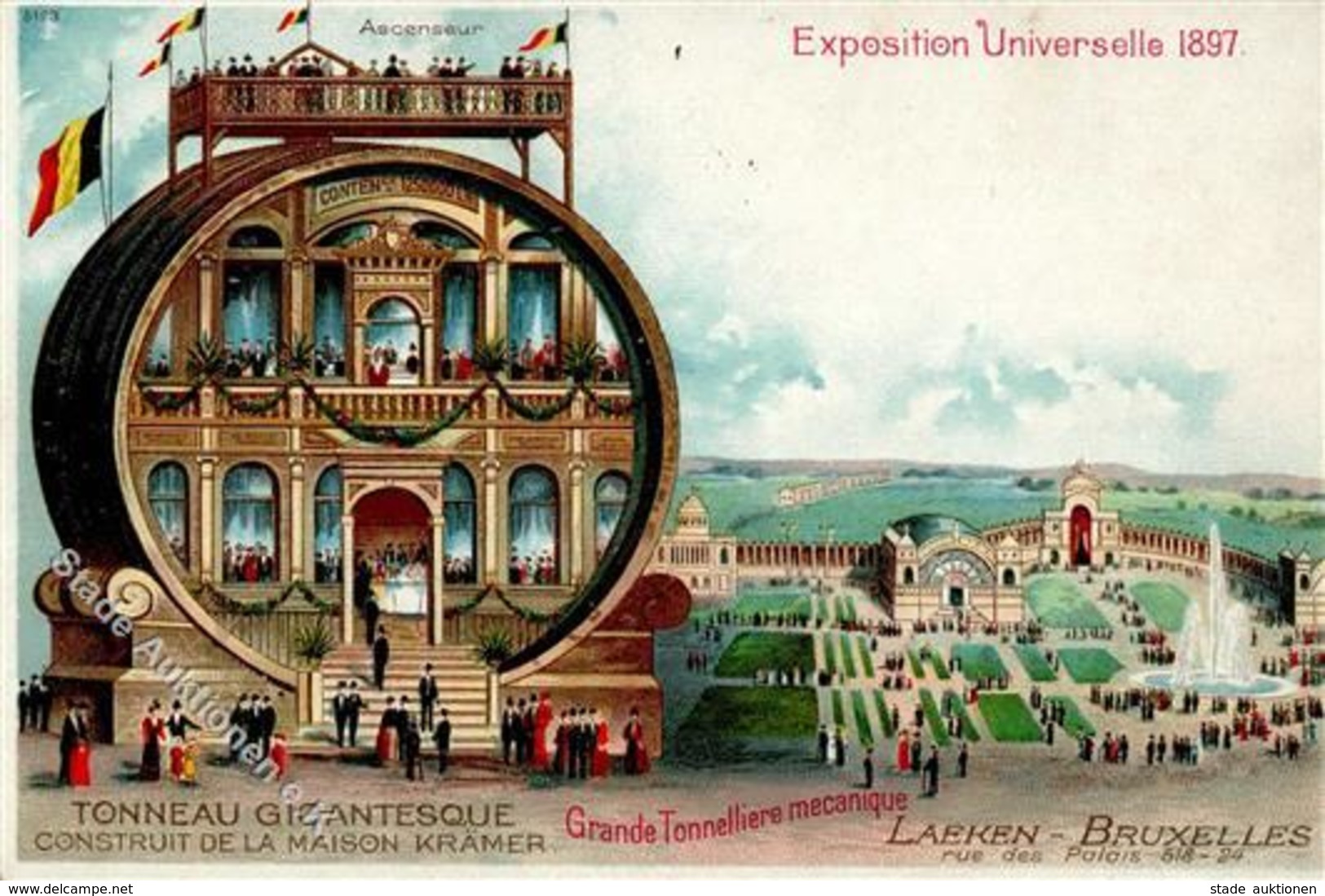 WEIN - Ausstellung BRÜSSEL 1897 - Großes Weinfass TONNEAU GIGANTESQUE I Expo - Ausstellungen