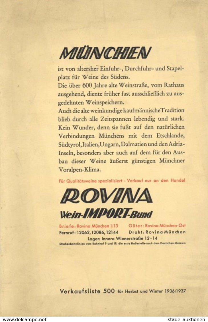 Wein Buch München (8000) Rovina Wein Import Bund Verkaufsliste 1936/37 Viele Abbildungen II Vigne - Exhibitions