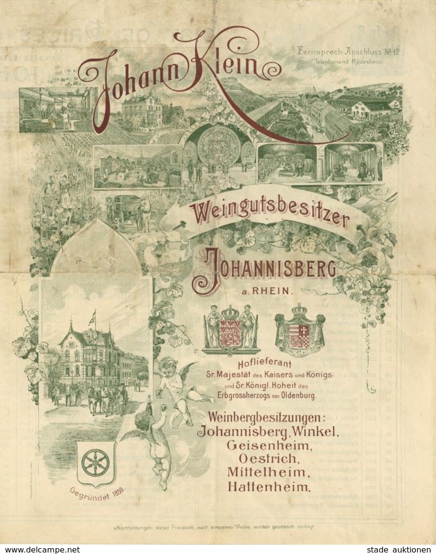 Wein Johannisberg (6222) Weingut Johann Klein Schön Illustrierte  Preisliste Um 1900 II (fleckig, Kl. Beschädigungen) Vi - Exhibitions