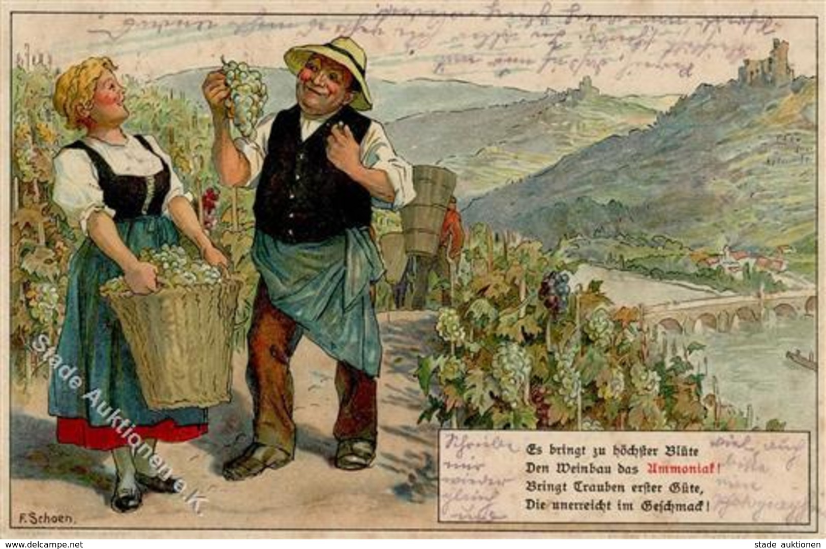 Wein Werbung Ammoniak Sign. Schoen, F. Künstlerkarte I-II (fleckig) Publicite Vigne - Ausstellungen