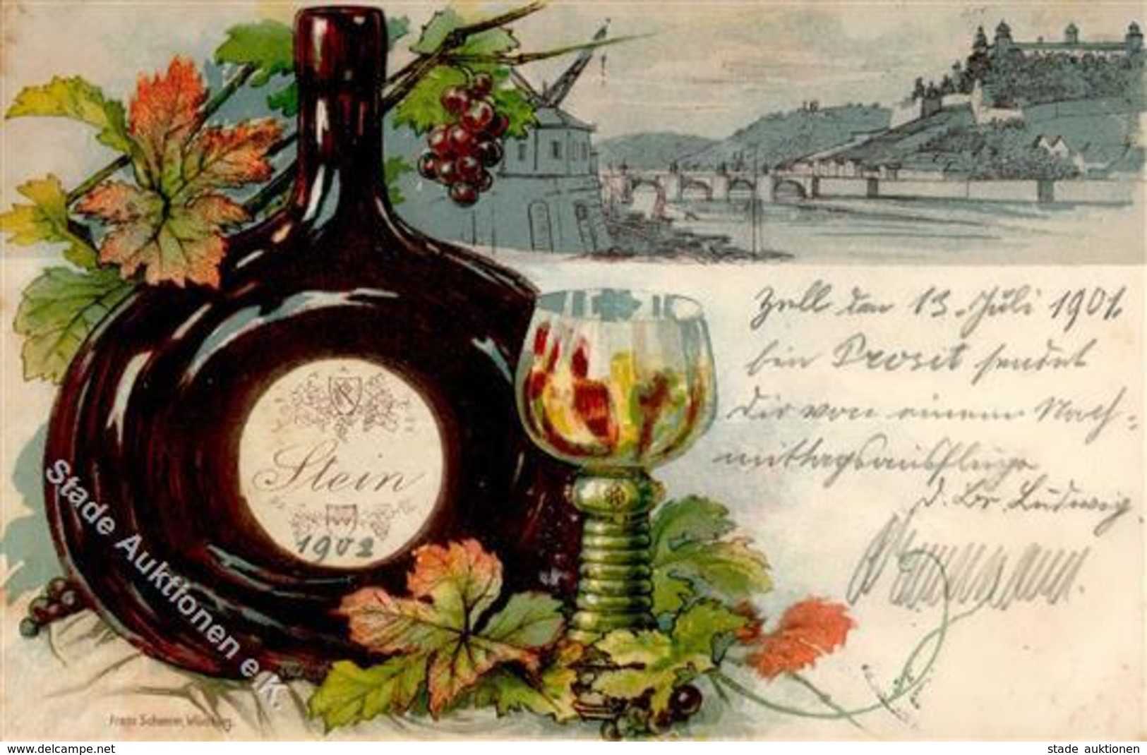 Wein Würzburg (8700) Bocksbeutel Stein 1901 I-II Vigne - Exhibitions