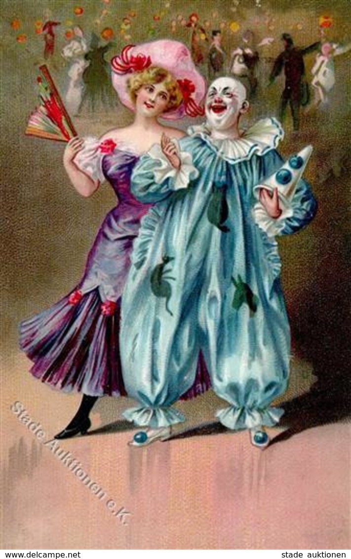 Karneval Clown Frau Geprägt Künstlerkarte 1908 I-II - Zirkus