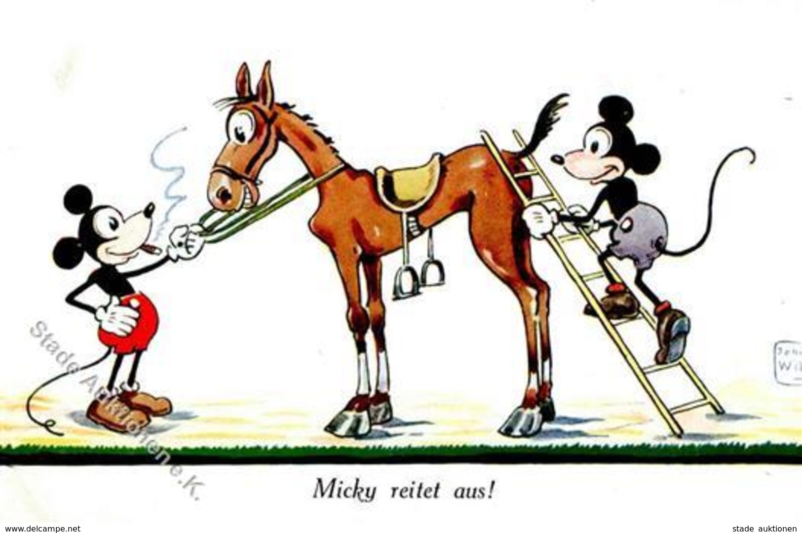 Walt Disney Micky Maus Reitet Aus  Künstlerkarte I-II - Sonstige & Ohne Zuordnung