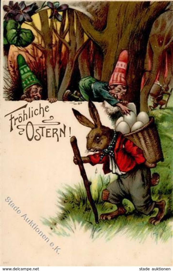 Zwerg Hase Personifiziert Ostern Künstlerkarte I-II Paques Lutin - Märchen, Sagen & Legenden