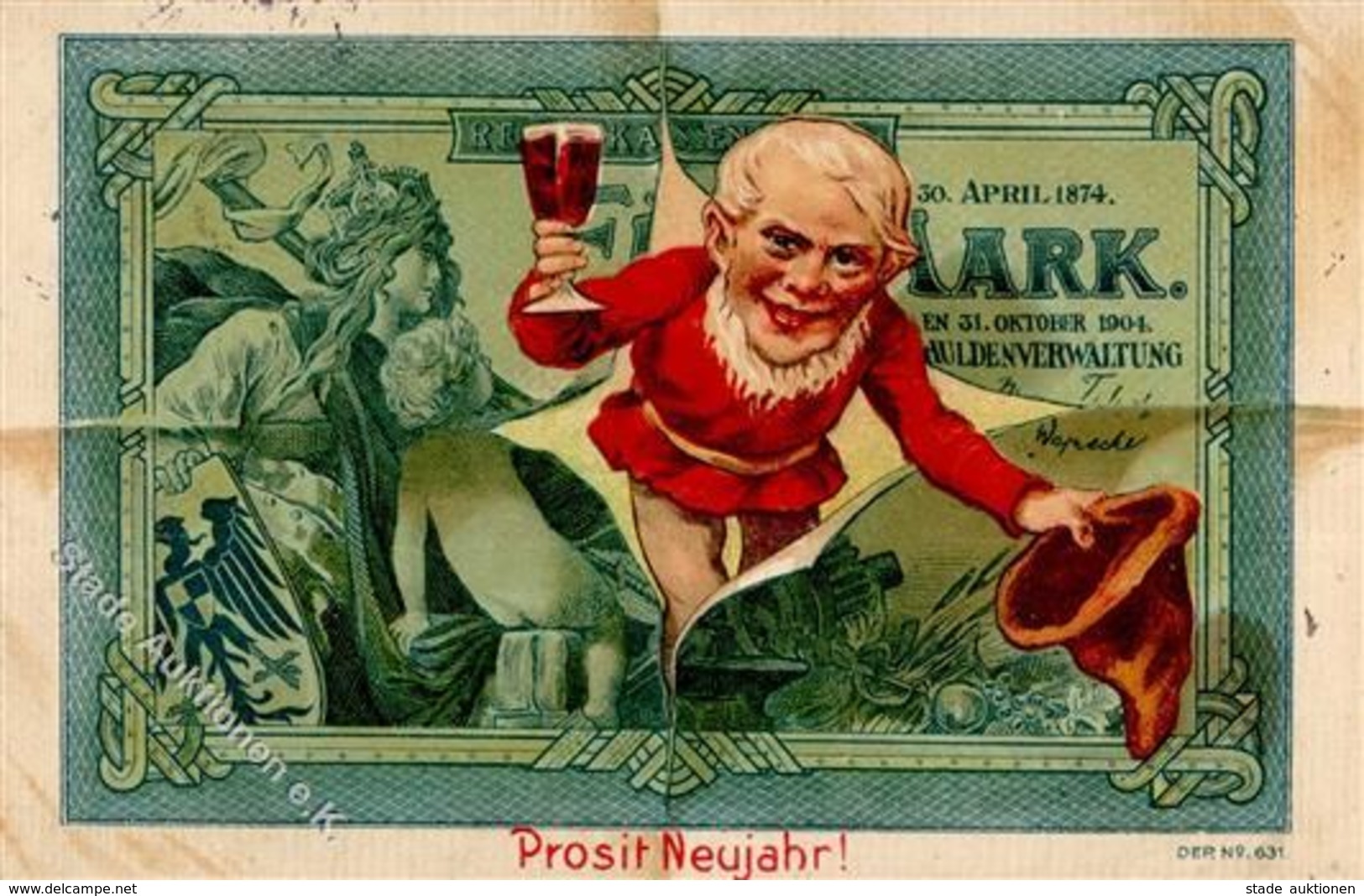Geld Zwerg Neujahr Auf Ansichtskarte 1913 I-II (fleckig) Bonne Annee Lutin Argent - Autres & Non Classés