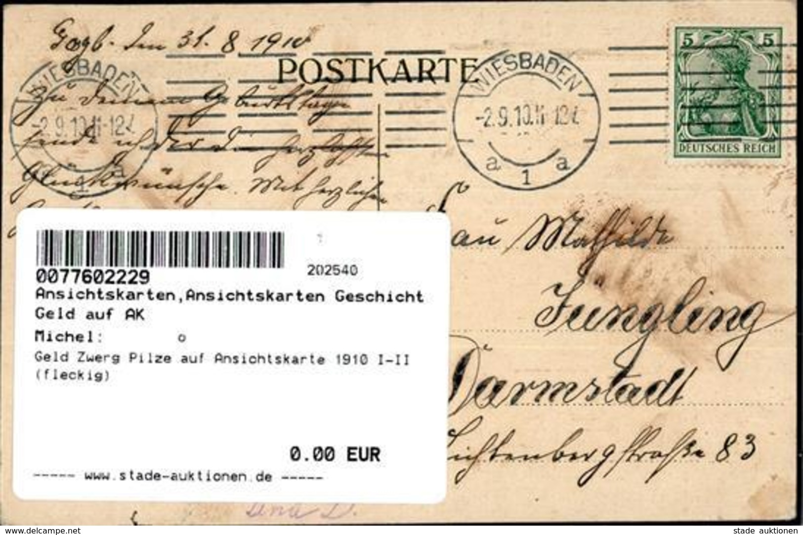 Geld Zwerg Pilze Auf Ansichtskarte 1910 I-II (fleckig) Lutin Argent - Altri & Non Classificati