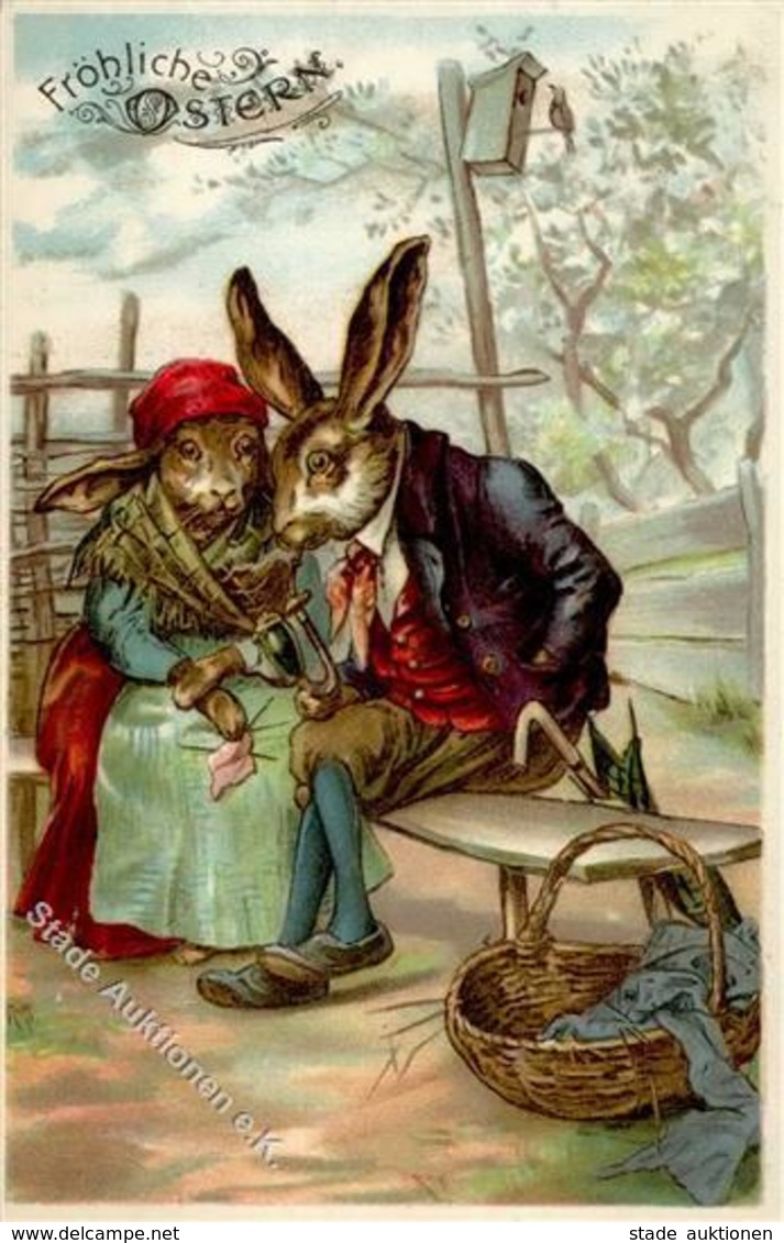 Ostern Hasen Personifiziert 1917 Präge-Karte I-II Paques - Easter