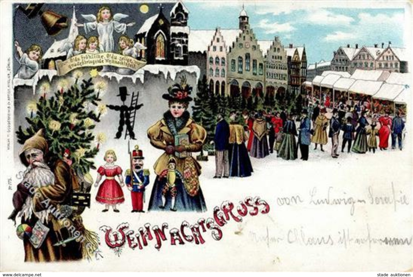 Weihnachtsmann Spielzeug Engel Weihnachtsrmarkt Lithographie 1906 I-II Pere Noel Jouet Ange - Santa Claus