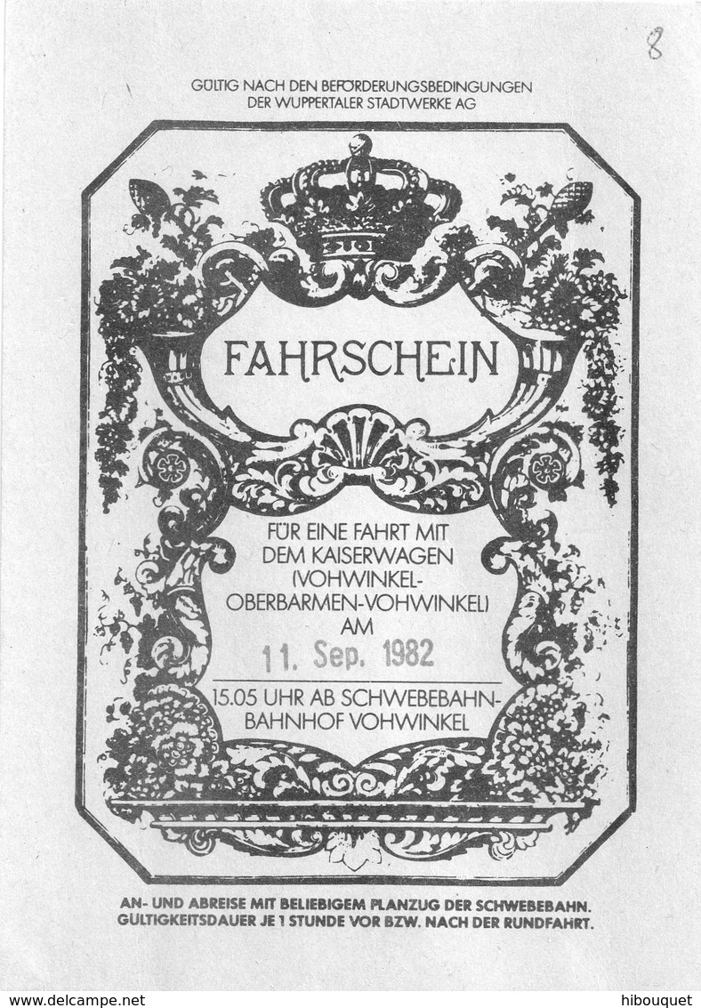 Allemagne, Fahrschein Für Eine Fahrt Mit Der Kaiserwagen, 11 Septembre 1982 - Europa