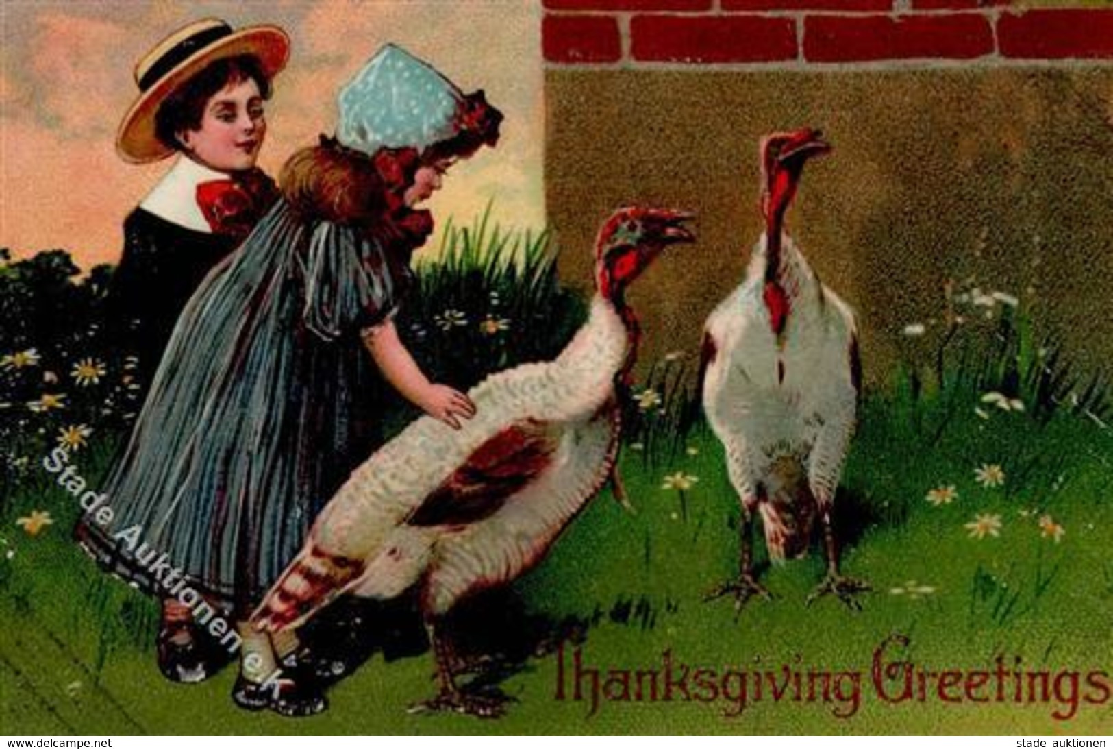 Glückwunsch Thanksgiving Kinder Truthahn Prägedruck 1910 I-II - Baumgarten, F.