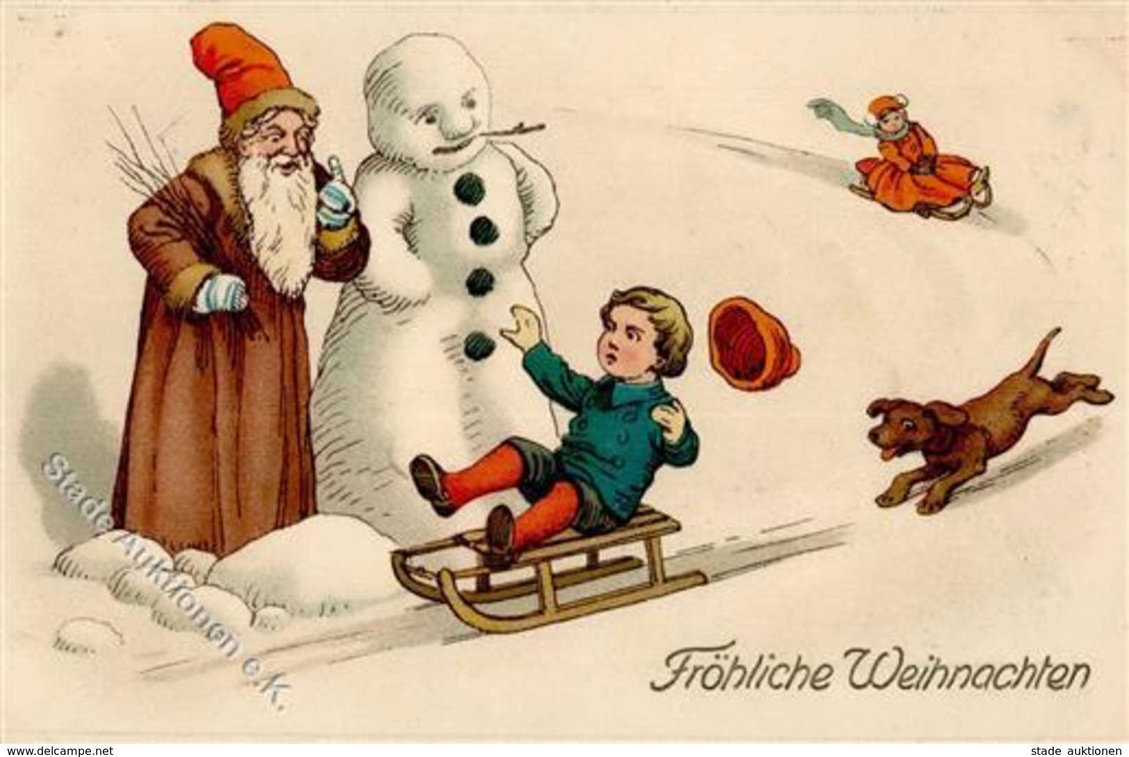 Dackel Weihnachtsmann Schneemann Kind  Künstlerkarte 1913 I-II Pere Noel - Hunde