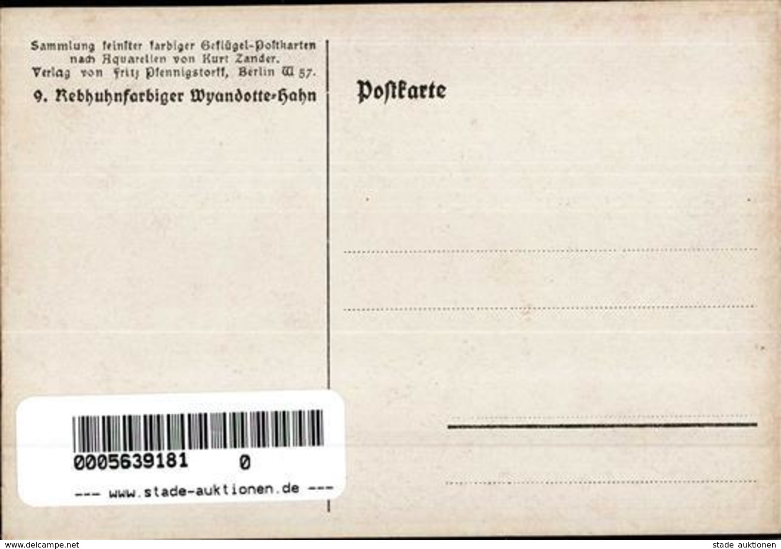 Geflügel Sign. Zander Rebhuhnfabiger Wyandotte Hahn Künstlerkarte I-II - Other & Unclassified