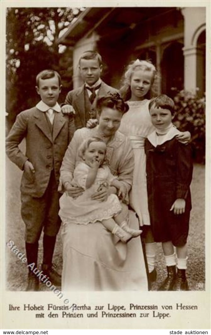 Adel Adel Lippe-Detmold Fürstin Bertha U. Familie Foto AK 1917 I-II - Familles Royales