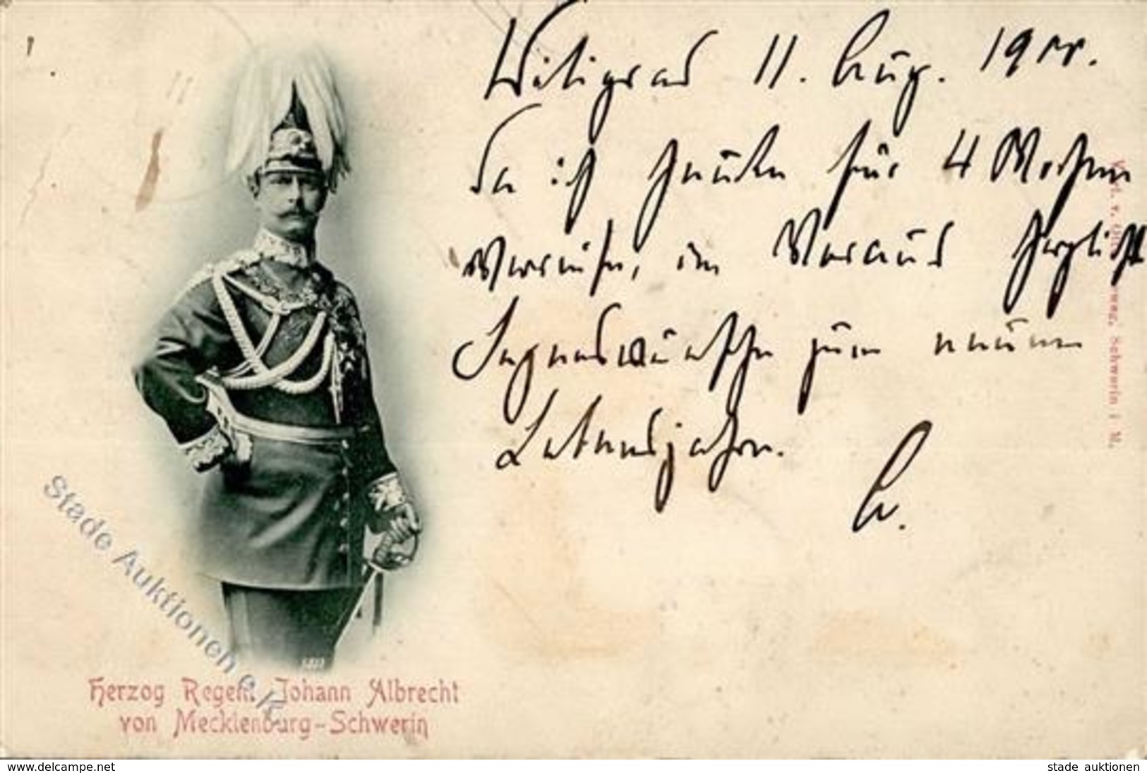 Adel Mecklenburg-Schwerin Autograph Herzog Regent Johann Albrecht 1900 II (Stauchung, Fleckig) - Royal Families